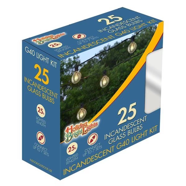 Incandescent G40 Globe Clear/Warm White 25 ct String Christmas Lights, Holiday Bright Lights, Mfr#: G40-25-CL